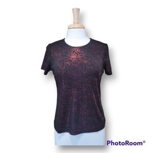 Jaclyn Smith Metallic Thread  Round Neck Burgundy Short Sleeve Top. Size S